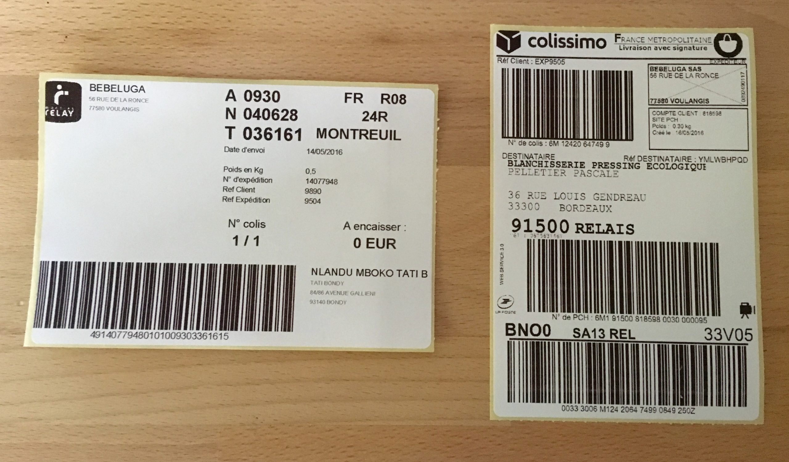Exemple d'étiquettes générées avec l'imprimante à étiquette